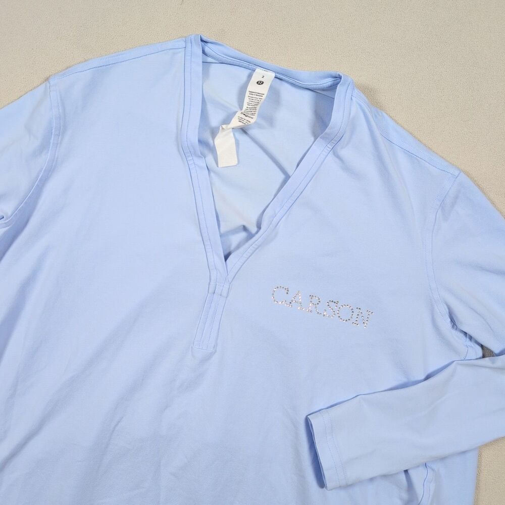 Lululemon Back In Action V Neck Long Sleeve Shirt Size 2 Grey Blue Pima Cotton
